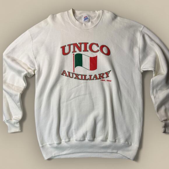 Vtg Italian Flag Sweatshirt Crew Neck Pullover Italy White XL Unico Auxiliary - Picture 1 of 4